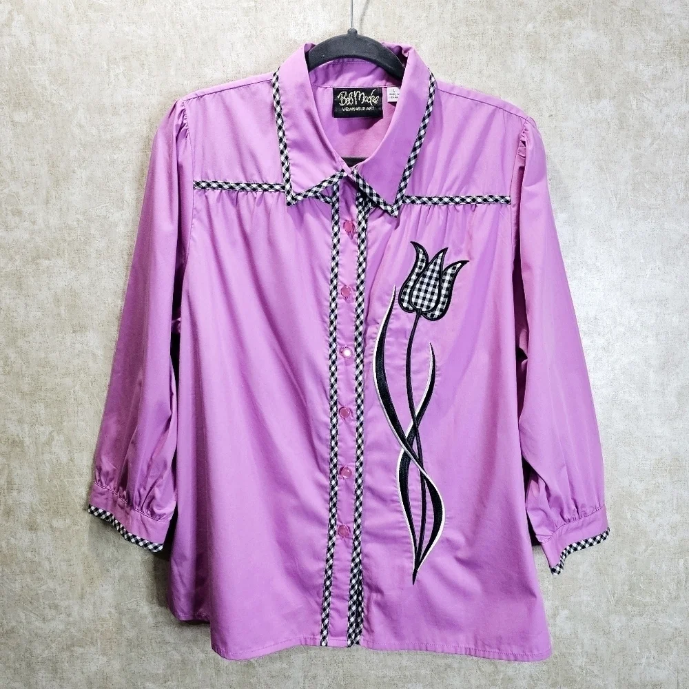 Bob Mackie Wearable Art Pink Tulip Blouse - Picture 1 of 6